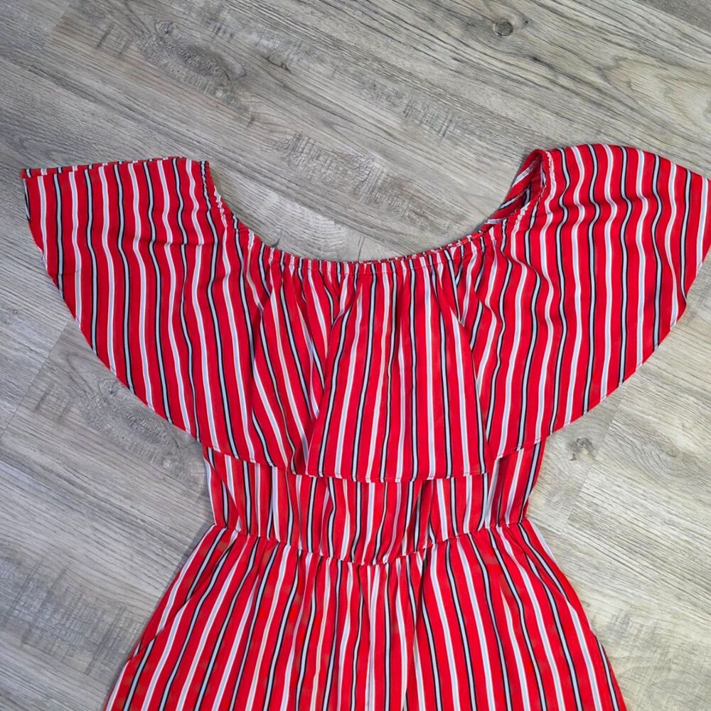 Soprano Nautical Red Striped Off Shoulder Romper Size S Coastal Chic - Picture 4 of 7